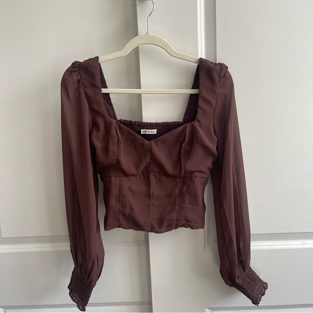 Abercrombie Puff Sleeve Brown Blouse